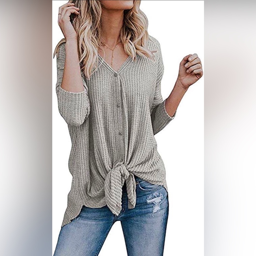 NWT Chvity Waffle Knit Tie Front Tunic Top